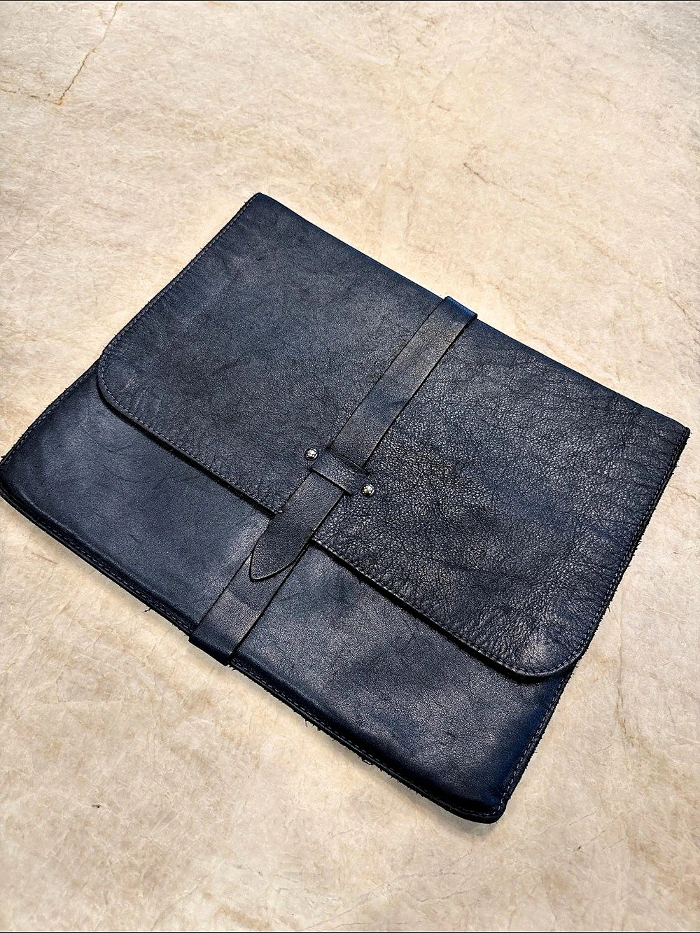 Poppy Barley Leather Laptop Sleeve - Navy